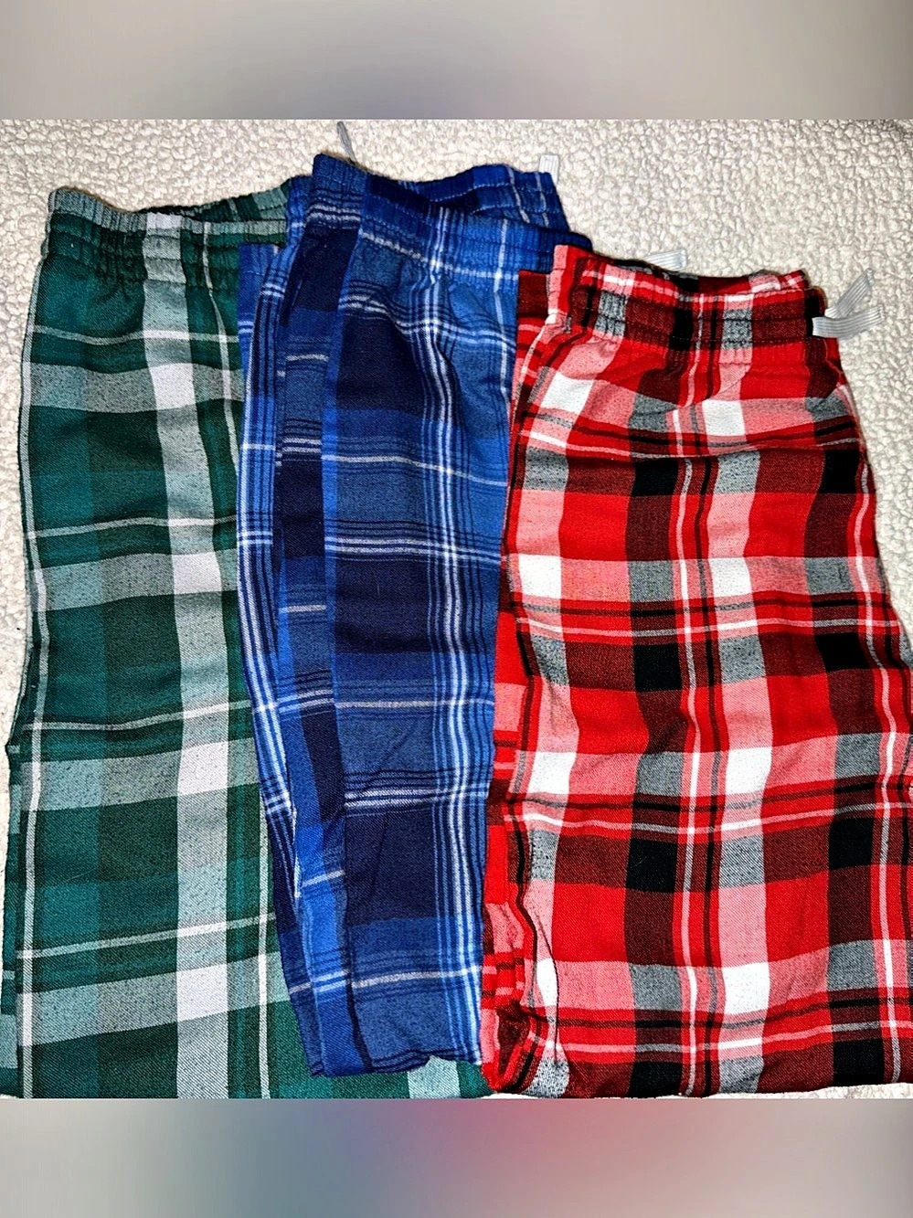 Boys Plaid Pajama Bottoms in Green, Blue & Red